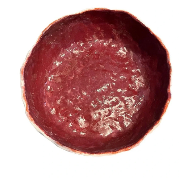 Black White Hand Painted Diamond Pattern Terracotta Bowl 8.5” Signed NM - Picture 6 of 7